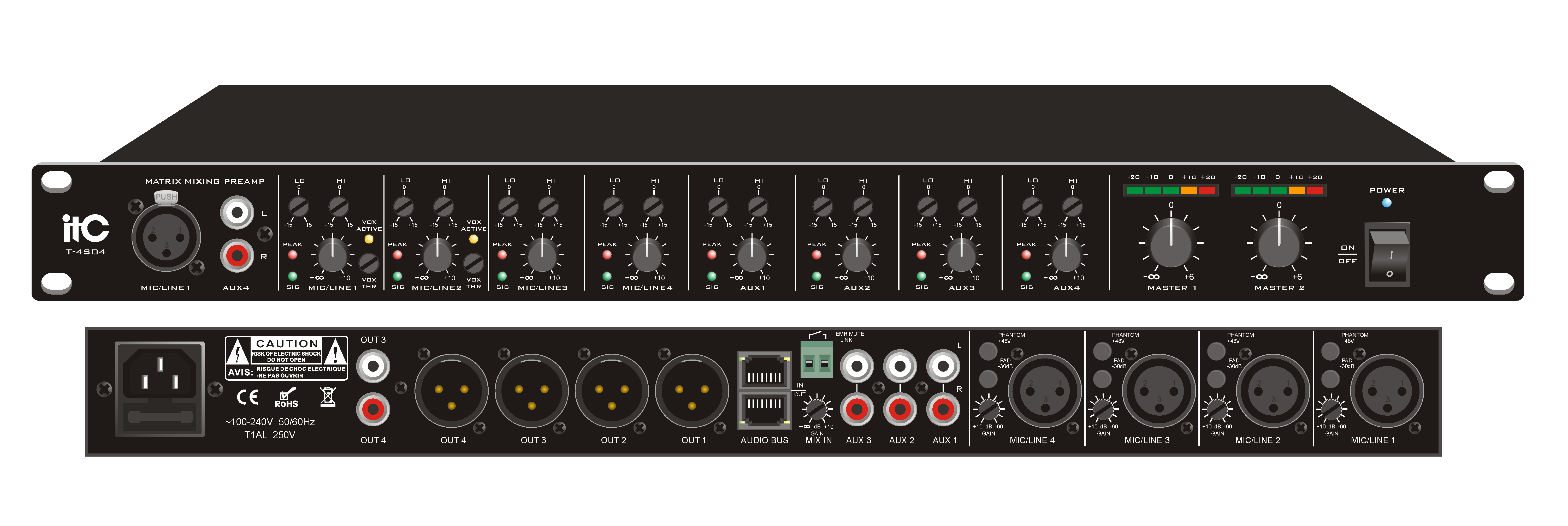 T4S04 Stereo Mixer Pre Amplifier (8 Inputs & 4 Outputs)